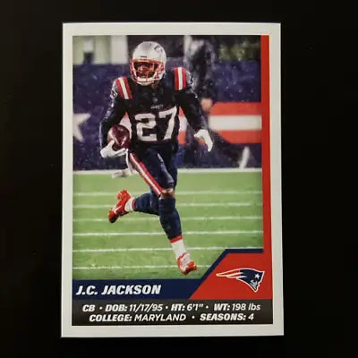 J.C. Jackson football card from 2021 Panini Stickers, New England Patriots NFL collection