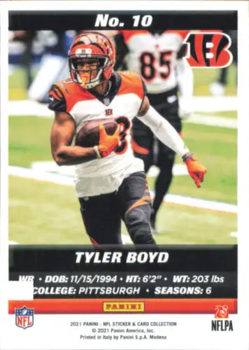 Tyler Boyd Football Card from 2021 Panini Stickers Cards Cincinnati Bengals NFL NM-MT