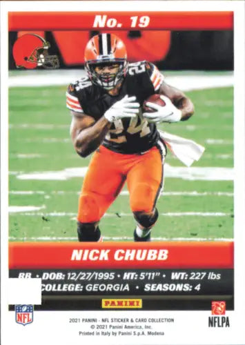 Nick Chubb 2021 Panini Stickers Cards #19 Cleveland Browns NFL collectible football card