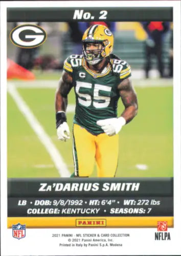 Za’Darius Smith football card from 2021 Panini Stickers Cards collection NM-MT