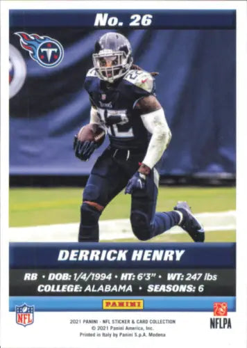 Derrick Henry football card from 2021 Panini Stickers Cards #26 Tennessee Titans