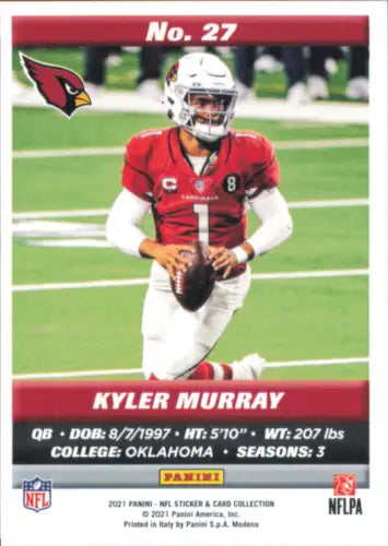 Kyler Murray 2021 Panini Stickers Cards #27 Arizona Cardinals NFL collectible football card