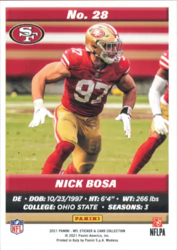 Nick Bosa San Francisco 49ers football card from 2021 Panini Stickers Cards collection