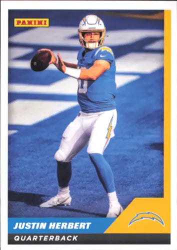 Justin Herbert football card from 2021 Panini Stickers Cards featuring Los Angeles Chargers