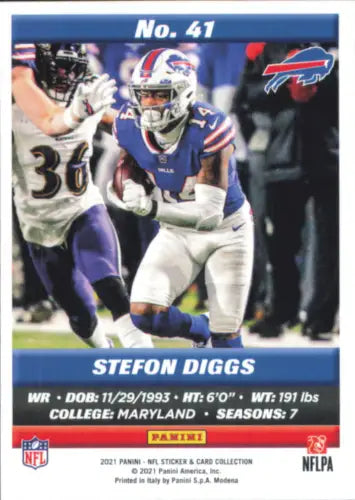 Stefon Diggs 2021 Panini Stickers card featuring Buffalo Bills NFL player collectible