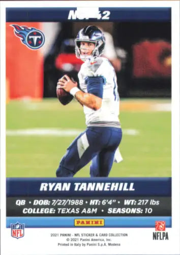 Ryan Tannehill football card from 2021 Panini Stickers Cards featuring Tennessee Titans