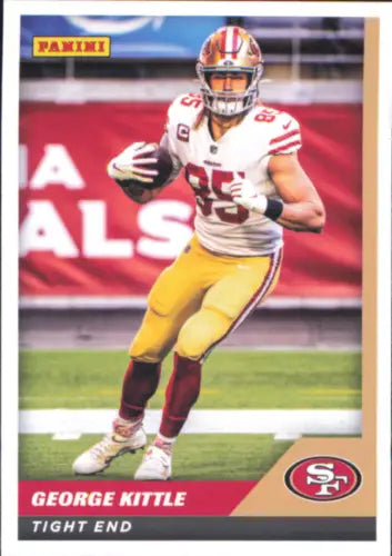 Football trading card of George Kittle in 49ers uniform from Panini Stickers Cards