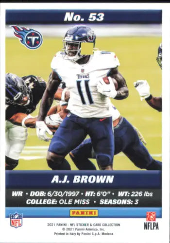 A.J. Brown 2021 Panini Stickers Cards #53 Tennessee Titans Football Card