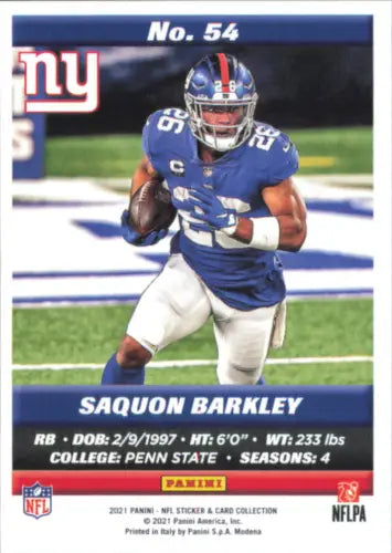 Saquon Barkley 2021 Panini Stickers Cards #54 New York Giants Football NM-MT