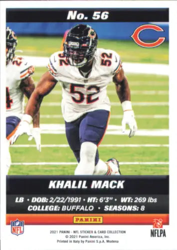 Khalil Mack 2021 Panini Stickers Cards #56 Chicago Bears Football Card NM-MT