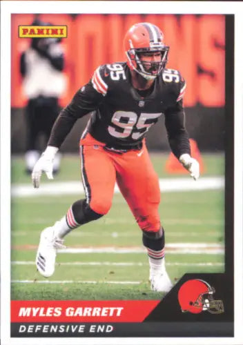 Myles Garrett football card from 2021 Panini Stickers Cards featuring the Cleveland Browns