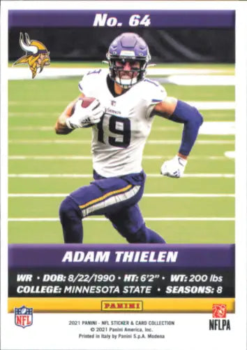 Adam Thielen Minnesota Vikings football card from 2021 Panini Stickers Cards collection