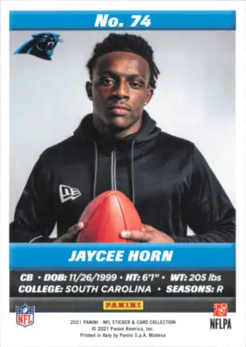 Jaycee Horn Rookie Card from 2021 Panini Stickers Cards for Carolina Panthers Fans