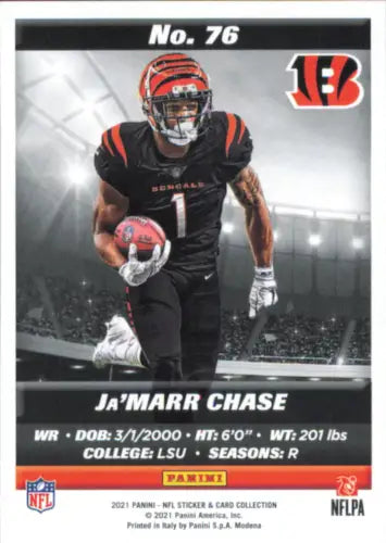 Ja’Marr Chase rookie football card from 2021 Panini Stickers Cards NFL collection