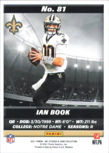 Ian Book Rookie New Orleans Saints 2021 Panini Stickers Cards #81 NM-MT