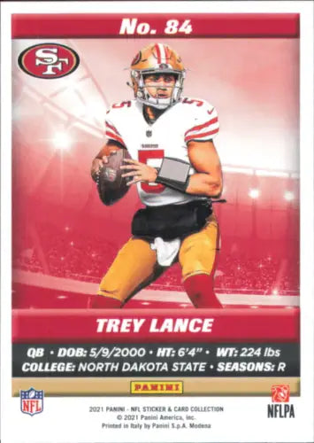 Trey Lance football card from 2021 Panini Stickers Cards San Francisco 49ers NFL