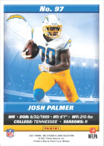 Josh Palmer football card from 2021 Panini Stickers Cards #97 Jaelan Phillips Rookie