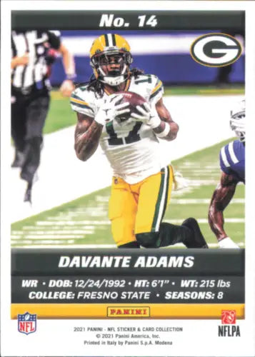 2021 Panini Stickers Cards Silver Davante Adams Green Bay Packers football card