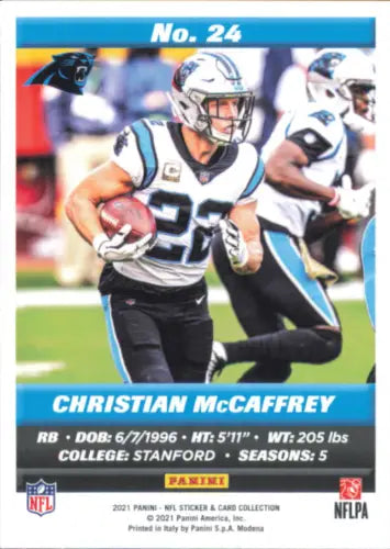 Christian McCaffrey football card from 2021 Panini Stickers Cards Silver collection