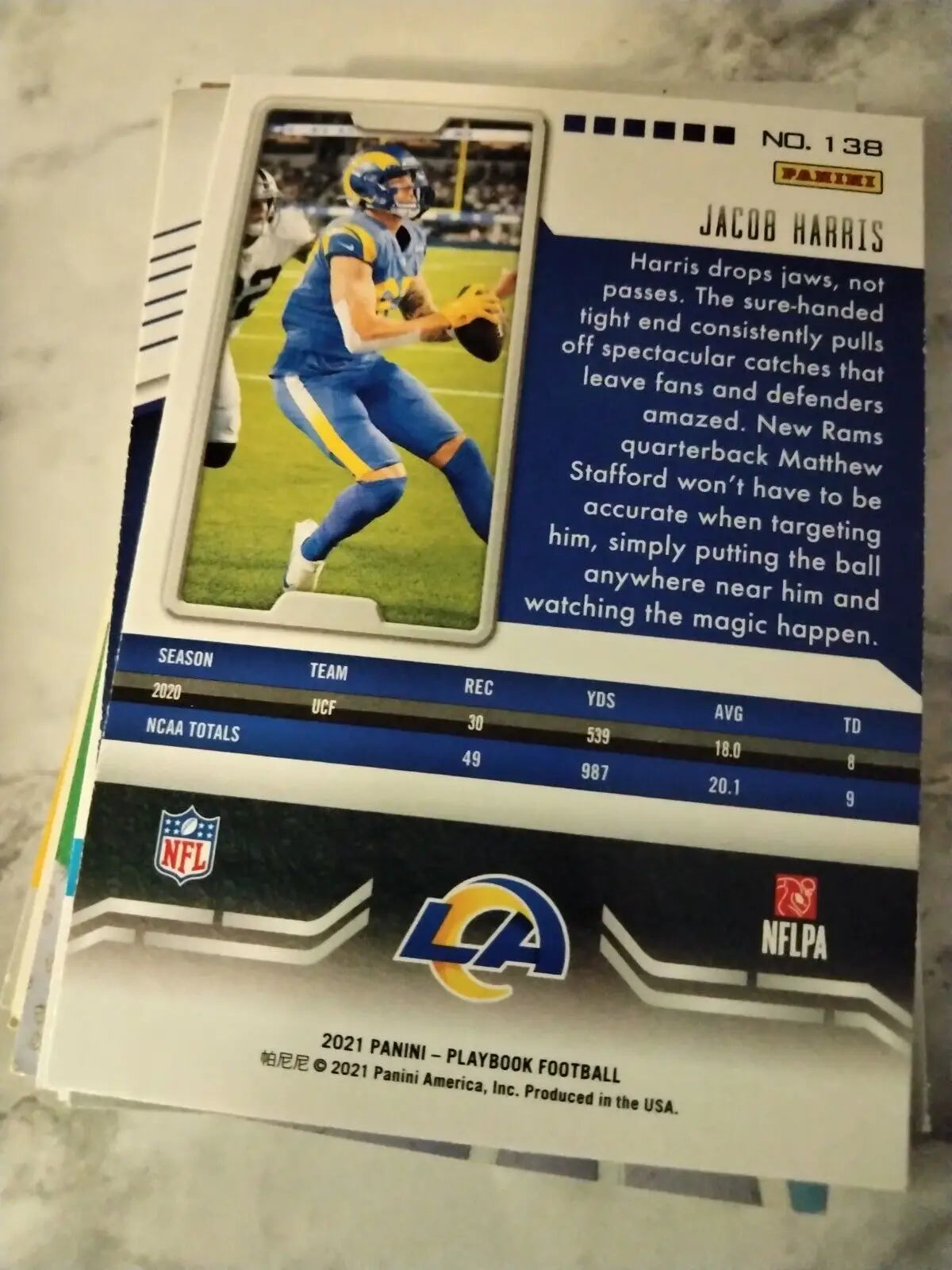 Jacob Harris Rams football card from 2021 Playbook RC #138 collectible item