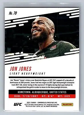 Jon Jones UFC trading card 2021 Prestige #78 featuring Jon Jones Pink design