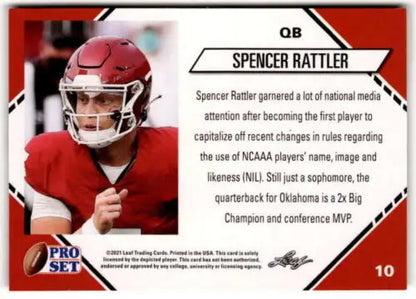 Spencer Rattler football card from 2021 Pro Set College Football Blaster, original gloss