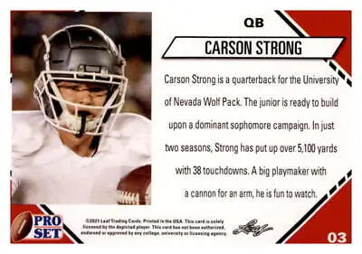 Carson Strong football card from 2021 Pro Set College, featuring original gloss and NM-MT RC