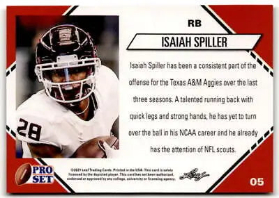 2021 Pro Set College Football Blaster #5 Isaiah Spiller NM-MT RC original gloss card