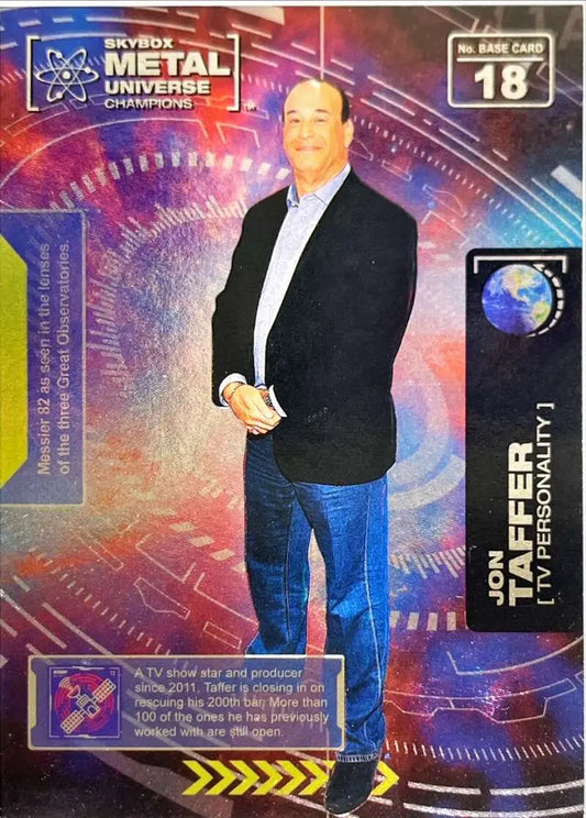 Trading card of Jon Taffer in a black blazer and jeans from Skybox Metal Universe Champions