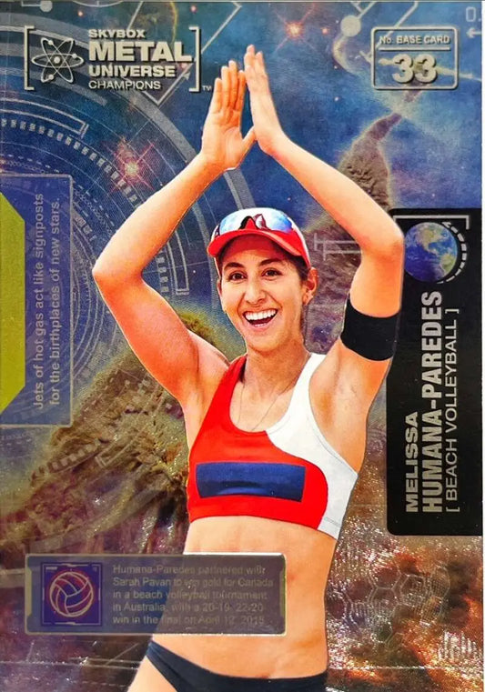 Melissa Humana-Paredes celebrating in red tank top on a Beach Volleyball card