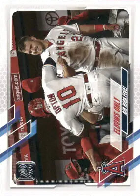 2021 Topps #166 Baseball Card featuring Justin Upton and Mike Trout of Los Angeles Angels