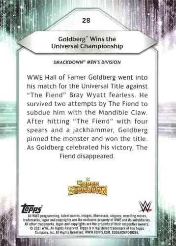 2021 Topps #28 Goldberg card in NM-MT condition with original gloss features