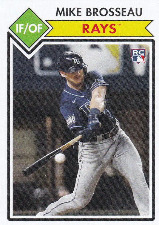 Baseball card of Mike Brosseau swinging bat from 2021 Topps Montgomery Club Set