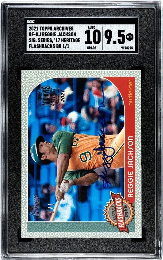 Graded Reggie Jackson Oakland Athletics baseball card in protective holder from Topps Archives Signature