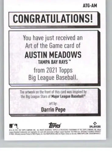 Back of 2021 Topps Big League Austin Meadows Baseball Card showcasing original gloss details