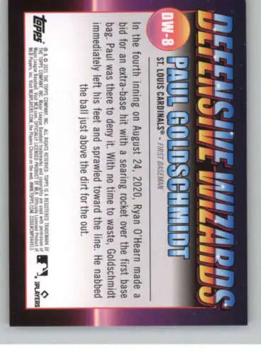 Baseball card back of 2021 Topps Big League Defensive Wizards Paul Goldschmidt NM-MT