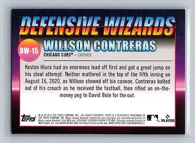 Willson Contreras baseball card from 2021 Topps Big League Defensive Wizards collection