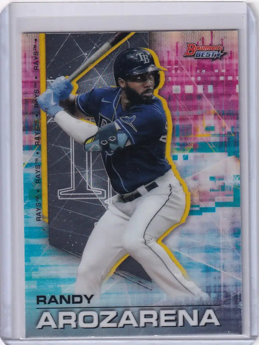 Baseball trading card of Randy Arozarena Tampa Bay in batting stance from Topps Bowmans Best