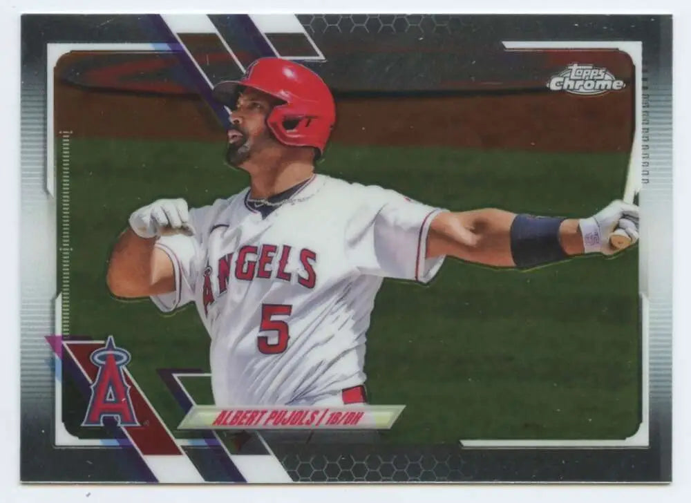 Albert Pujols Los Angeles Angels baseball card in white uniform with red number 5