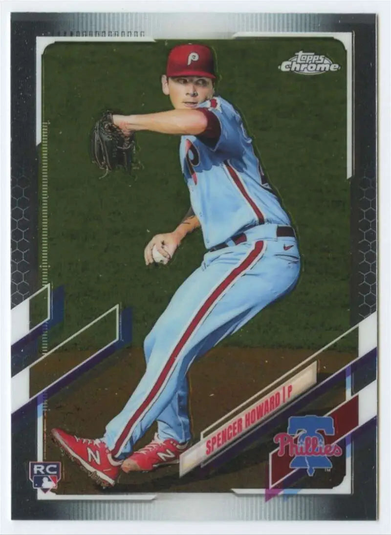 Spencer Howard pitching in light blue Phillies uniform on baseball card