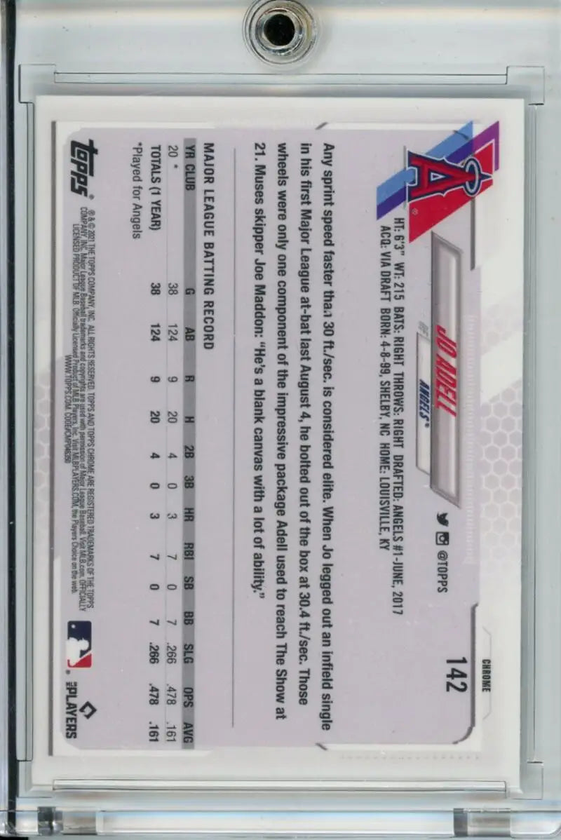 2021 Topps Chrome #142 Jo Adell SP Image Variation in protective case for California Angels baseball