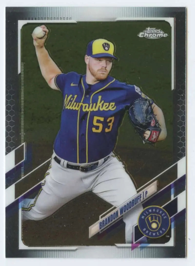 Brandon Woodruff in Milwaukee Brewers jersey #53 pitching on Topps Chrome card