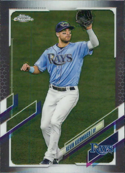 Baseball card of Kevin Kiermaier making a catching motion in Tampa Bay Rays uniform