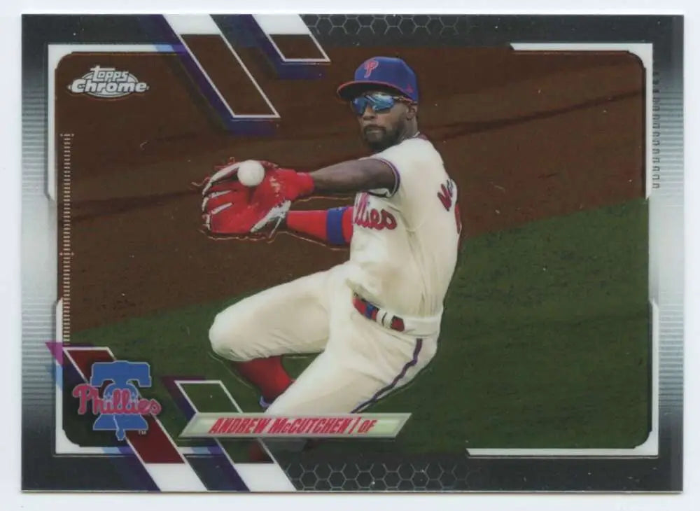 Baseball trading card of Andrew McCutchen fielding for the Philadelphia Phillies in Topps Chrome