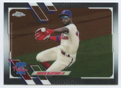 Baseball trading card of Andrew McCutchen fielding for the Philadelphia Phillies in Topps Chrome