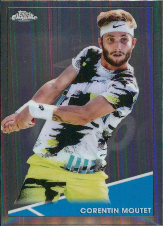 Corentin Moutet in a hitting motion on 2021 Topps Chrome tennis card