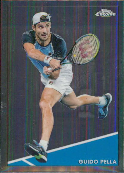 Guido Pella in black shirt and white shorts on 2021 Topps Chrome tennis card