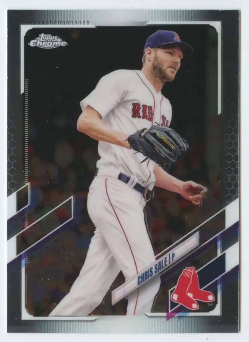 Baseball player in Boston Red Sox uniform during game action on Topps Chrome card