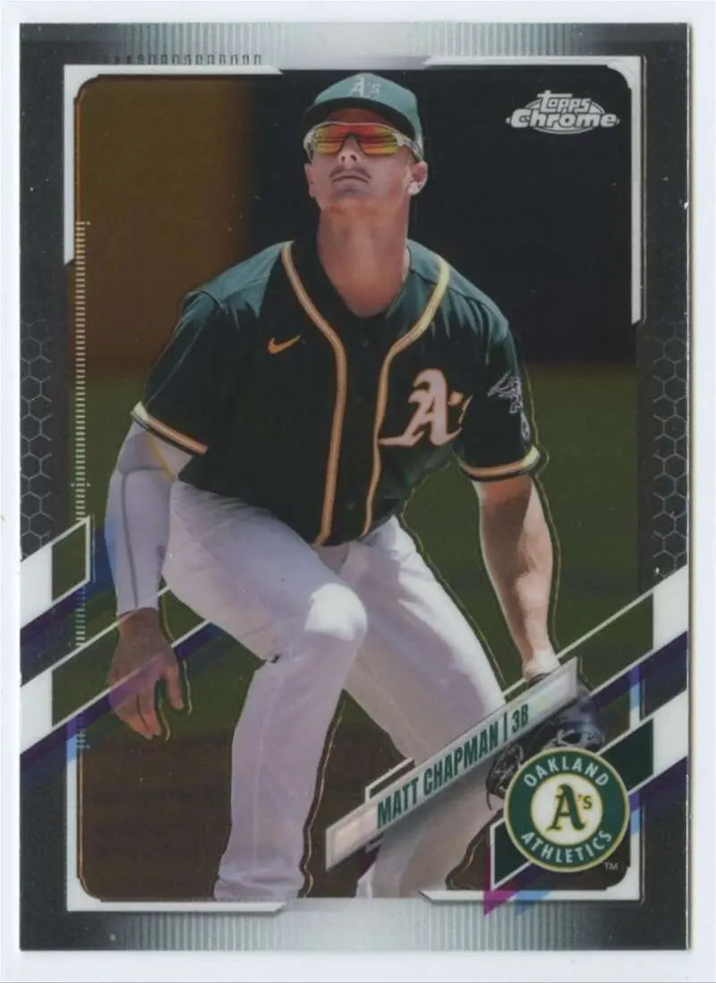 Matt Chapman in Oakland Athletics uniform on 2021 Topps Chrome baseball card