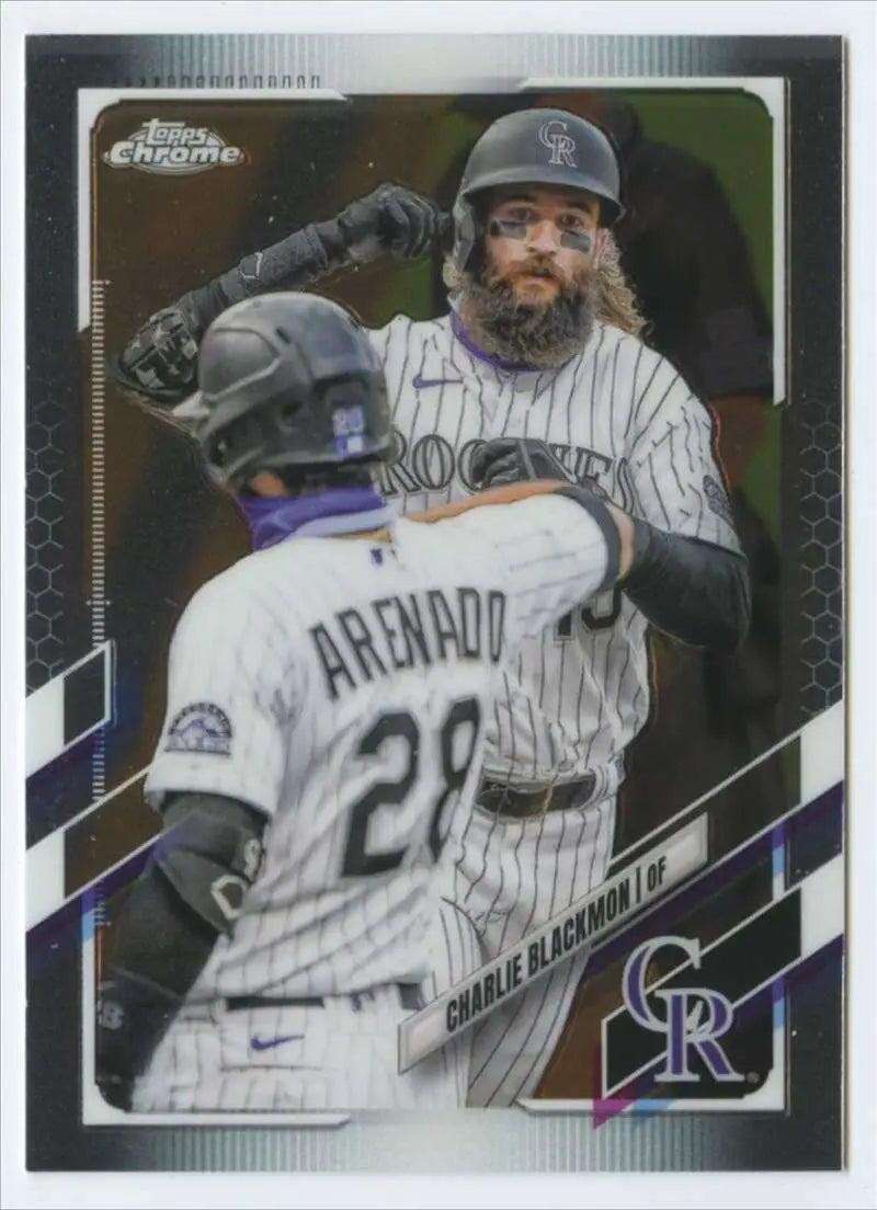 Baseball card featuring Charlie Blackmon and a moment with the Colorado Rockies